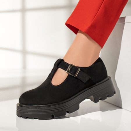 Pantofi casual dama, Pantofi casual dama cu catarama negru suede MOD12959, modlet.ro