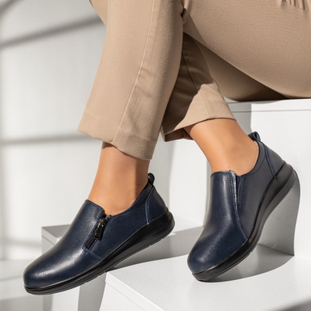 Pantofi casual dama cu fermoar albastru inchis din Piele naturala MOD13292, 2, modlet.ro