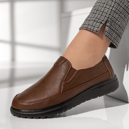 Pantofi casual dama, Pantofi casual dama cu insertie de material elastic maro MOD13073, modlet.ro