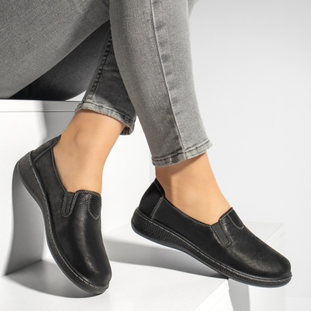 Pantofi casual dama cu insertie de material elastic negri MOD13151, 4, modlet.ro