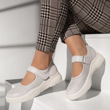 Pantofi casual dama cu perforatii albi MOD13378, 1, modlet.ro