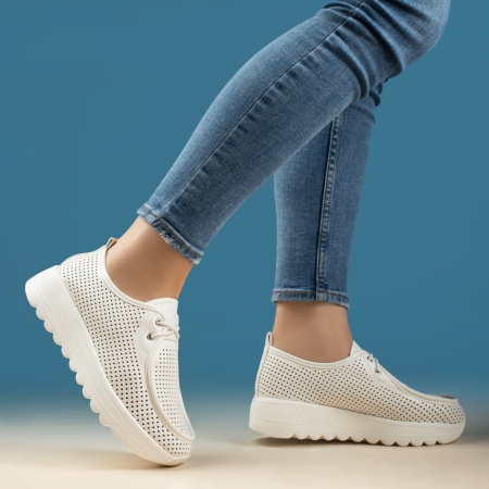 Pantofi casual dama cu perforatii albi MOD13439, 3, modlet.ro