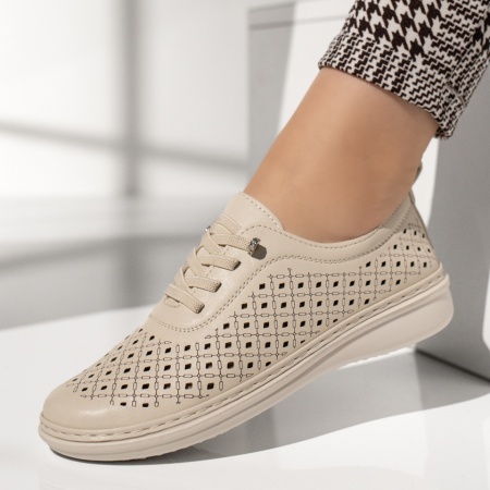 Pantofi casual dama, Pantofi casual dama cu perforatii bej MOD13157, modlet.ro