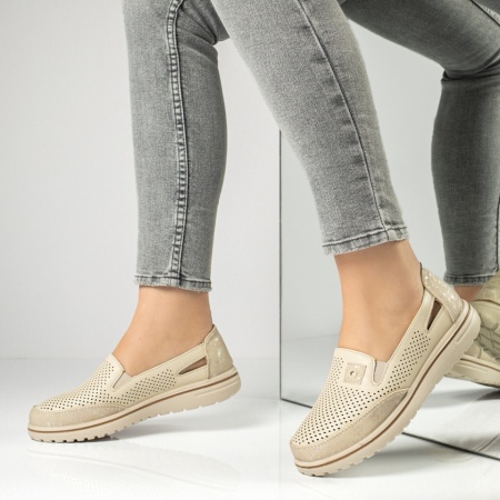 Pantofi casual dama cu perforatii bej MOD13165, 4, modlet.ro