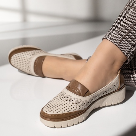 Pantofi casual dama cu perforatii bej MOD14277, 2, modlet.ro