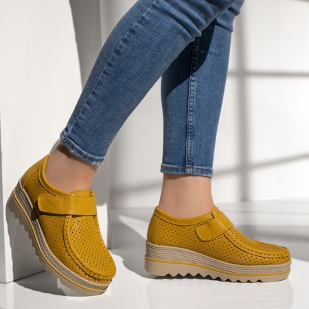 Pantofi casual dama cu platforma galbeni din Piele naturala MOD12137, 4, modlet.ro