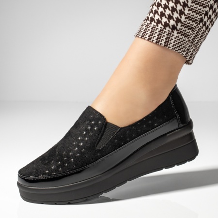 Pantofi dama, Pantofi casual dama cu platforma negru suede MOD13259, modlet.ro
