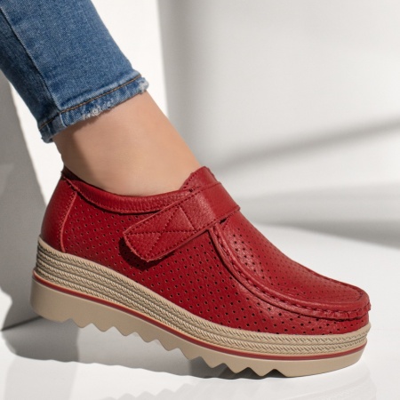 Pantofi casual dama cu platforma rosii din Piele naturala MOD12137, 4, modlet.ro