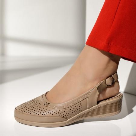 Pantofi casual dama cu platforma si bareta bej inchis MOD14258, 2, modlet.ro