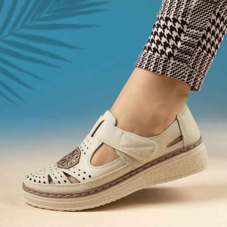 Pantofi casual dama cu platforma si inchidere cu scai bej MOD14263, 2, modlet.ro