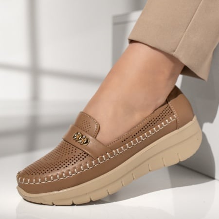 Incaltaminte dama, Pantofi casual dama cu platforma si perforatii khaki ZEF13086, zeforia.ro