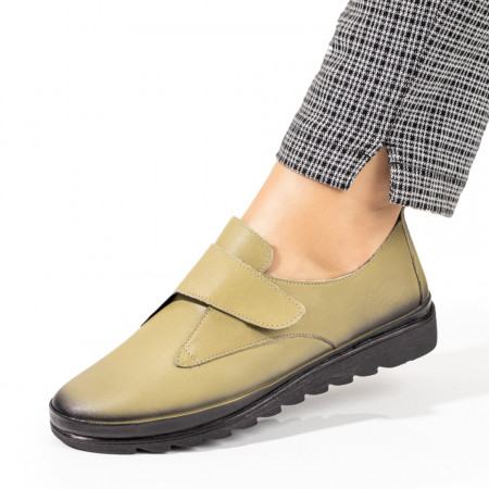 Pantofi casual dama, Pantofi casual dama cu scai verzi din Piele naturala MOD10350, modlet.ro