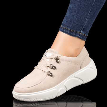 Reduceri incaltaminte dama, Pantofi casual dama cu siret bej suede din Piele naturala ZEF10280, zeforia.ro