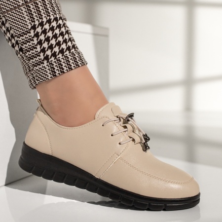 Pantofi casual dama cu siret elastic bej ZEF11936, 4, zeforia.ro