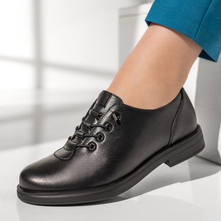 Pantofi casual dama, Pantofi casual dama cu siret elastic negri din Piele naturala MOD13135, modlet.ro