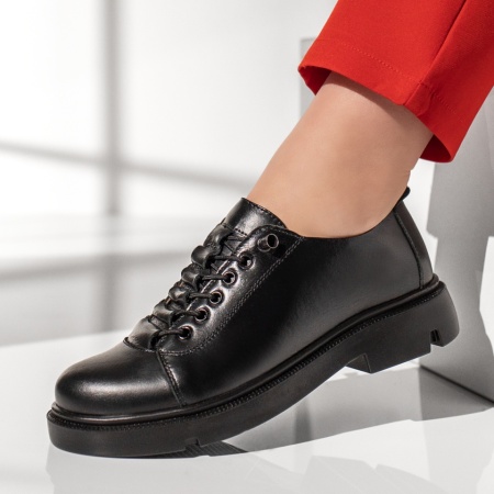 Pantofi casual dama, Pantofi casual dama cu siret elastic negri din Piele naturala MOD13150, modlet.ro