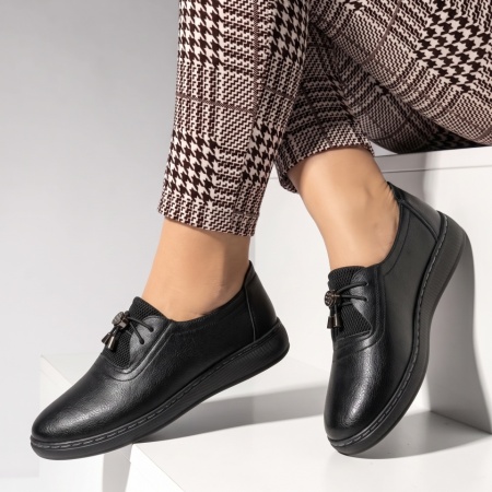 Pantofi casual dama cu siret elastic negri IOANA7, 2, modlet.ro