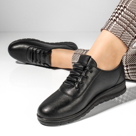Pantofi casual cu platforma, Pantofi casual dama cu siret elastic negri MOD12424, modlet.ro