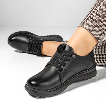Pantofi casual dama cu siret elastic negri MOD13097, 4, modlet.ro