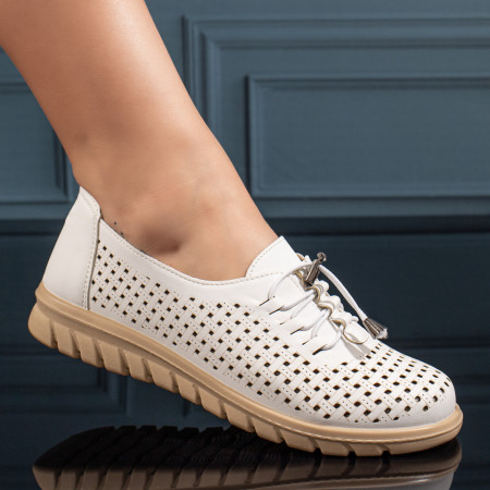Pantofi casual dama, Pantofi casual dama cu siret elastic si perforatii albi MOD11211, modlet.ro