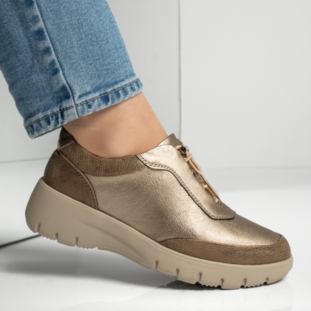 Pantofi casual dama cu siret elastic si platforma aurii ZEF11942, 4, zeforia.ro