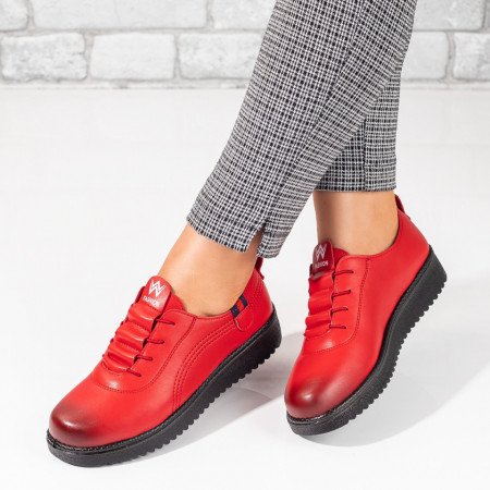 Pantofi casual dama cu siret elastic si talpa joasa rosii ZEF08140