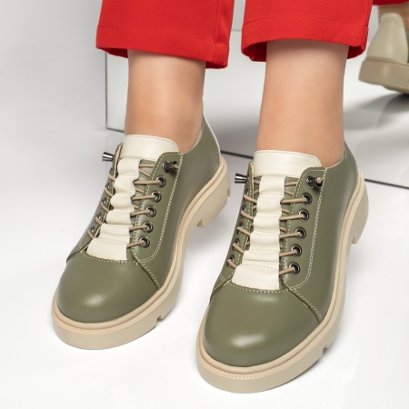 Pantofi casual dama, Pantofi casual dama cu siret elastic verzi din Piele naturala MOD13150, modlet.ro
