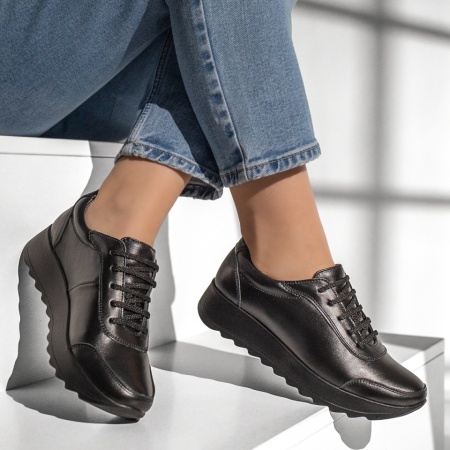 Pantofi casual dama cu siret negri din Piele naturala MOD00430, 3, modlet.ro