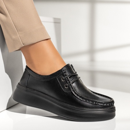 Pantofi casual dama cu siret negri din Piele naturala MOD13984, 4, modlet.ro