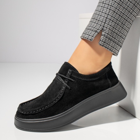 Pantofi casual dama, Pantofi casual dama cu siret negru suede din Piele naturala MOD12284, modlet.ro