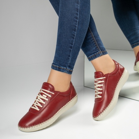 Pantofi casual dama, Pantofi casual dama cu siret visinii din Piele naturala MOD03629, modlet.ro