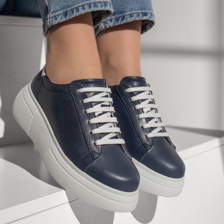 Pantofi casual dama cu talpa groasa albastri din Piele naturala MOD10110, 3, modlet.ro