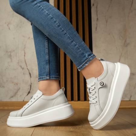 Pantofi casual dama, Pantofi casual dama cu talpa groasa albi din Piele naturala MOD11353, modlet.ro