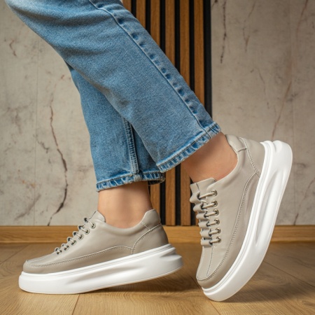 Pantofi casual dama, Pantofi casual dama cu talpa groasa gri din Piele naturala MOD11702, modlet.ro