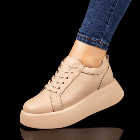 Pantofi dama, Pantofi casual dama cu talpa groasa maro deschis din Piele naturala ZEF10279 - zeforia.ro