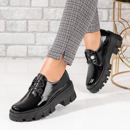 Pantofi casual dama cu talpa groasa negri luciosi din Piele naturala ZEF09918, 2, zeforia.ro