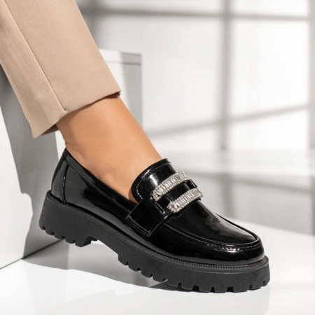 Pantofi casual dama cu talpa groasa negri luciosi LILI17, 3, modlet.ro