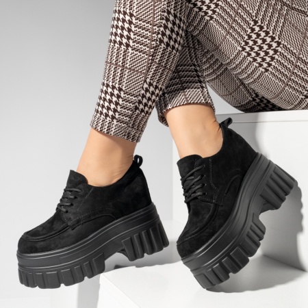 Pantofi casual dama cu talpa groasa negru suede MOD14215, 2, modlet.ro