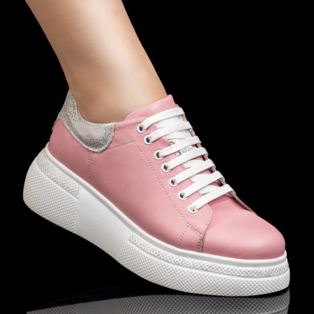 Pantofi casual dama cu talpa groasa roz din Piele naturala ZEF08254