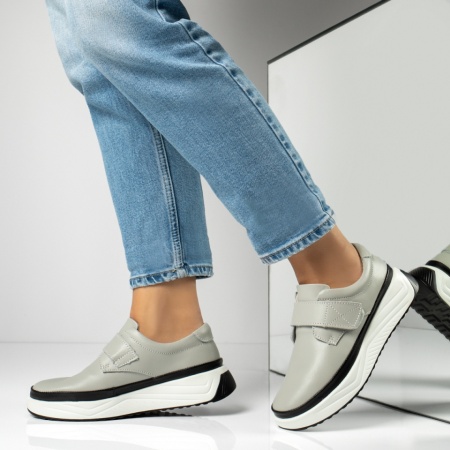 Pantofi casual dama cu talpa groasa si scai gri din Piele naturala MOD14015, 2, modlet.ro