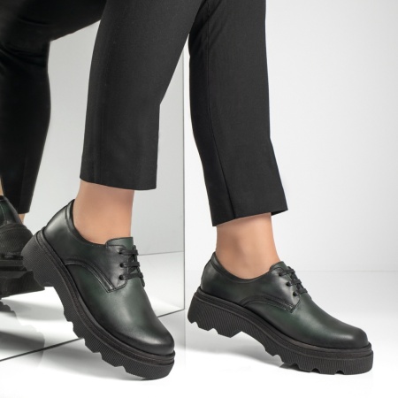 Pantofi casual dama cu talpa groasa verzi din Piele naturala MOD10555, 4, modlet.ro