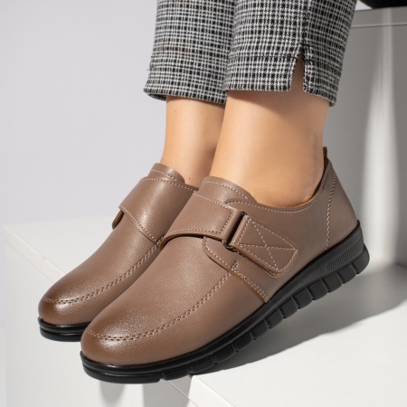 Pantofi casual dama cu talpa joasa si inchidere cu scai maro MOD11937, 3, modlet.ro