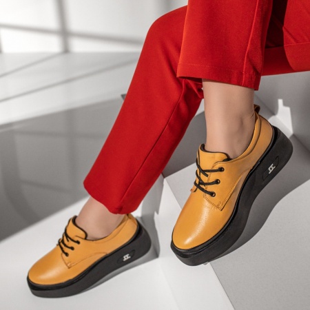 Pantofi casual dama galbeni din Piele naturala MOD10461, 3, modlet.ro