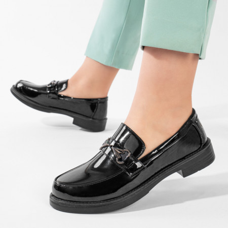 Pantofi casual dama, Pantofi casual dama negri cu aspect lucios MOD11217, modlet.ro