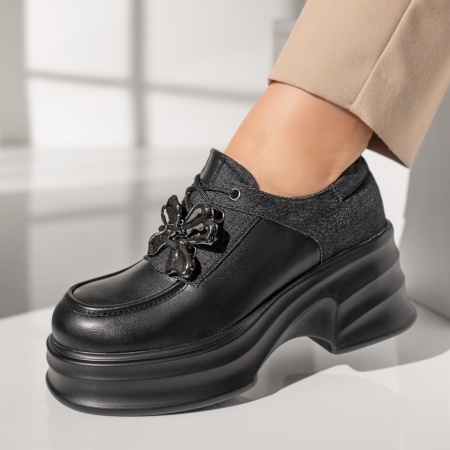 Plateste Jumatate!, Pantofi casual dama negri cu platforma MOD11833, modlet.ro