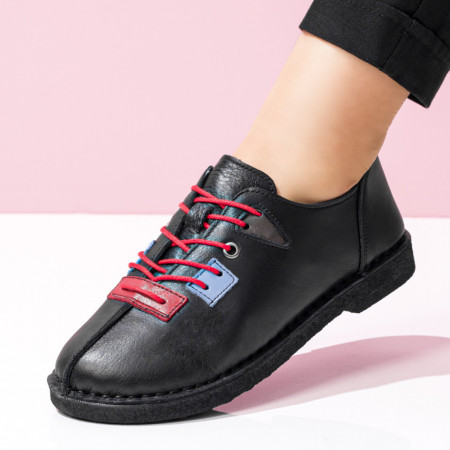 Pantofi casual dama, Pantofi casual dama negri cu rosu din Piele naturala MOD08300, modlet.ro