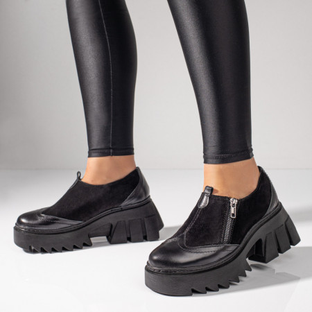 Pantofi dama, Pantofi casual dama negri cu talpa groasa din Piele naturala MOD09640, modlet.ro