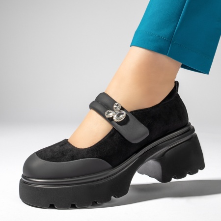 Pantofi casual cu platforma, Pantofi casual dama negru suede MOD13441, modlet.ro