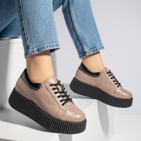 Pantofi casual dama nude cu talpa groasa din Piele naturala MOD12740, 4, modlet.ro