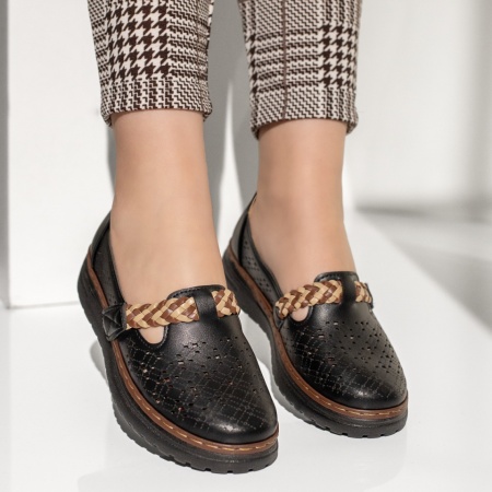 Pantofi casual dama perforati cu scai negri MOD13263, 3, modlet.ro